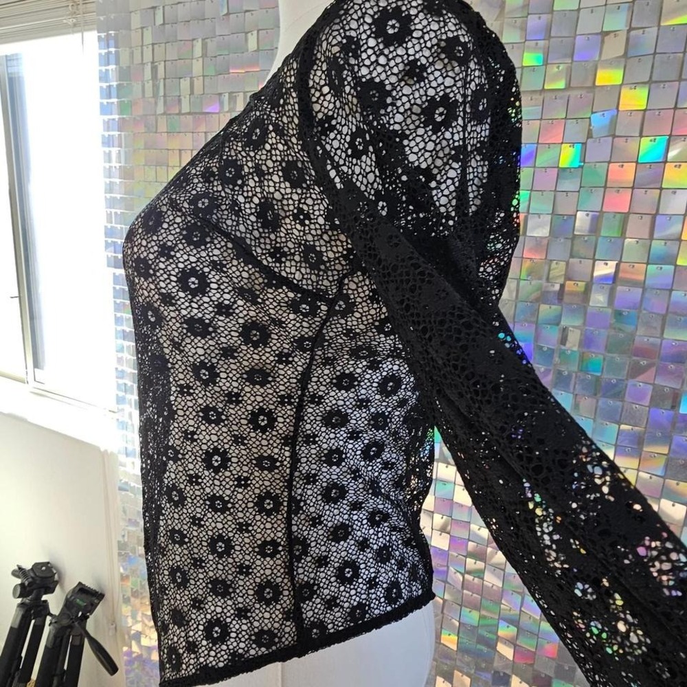 Black‎ Floral Lace Long Sleeve Bodysuit Sexy See Through Top - Picture 4 of 6